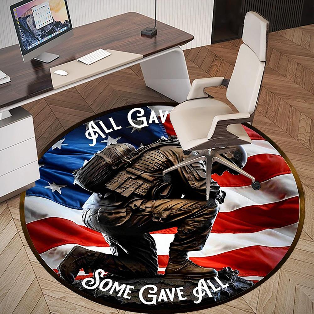 1pc Soldier Flag Round Chair mat office Area Rug - Non-Slip, Floor Mat for Office, Bedroom, Ideal home decor gift c0112024