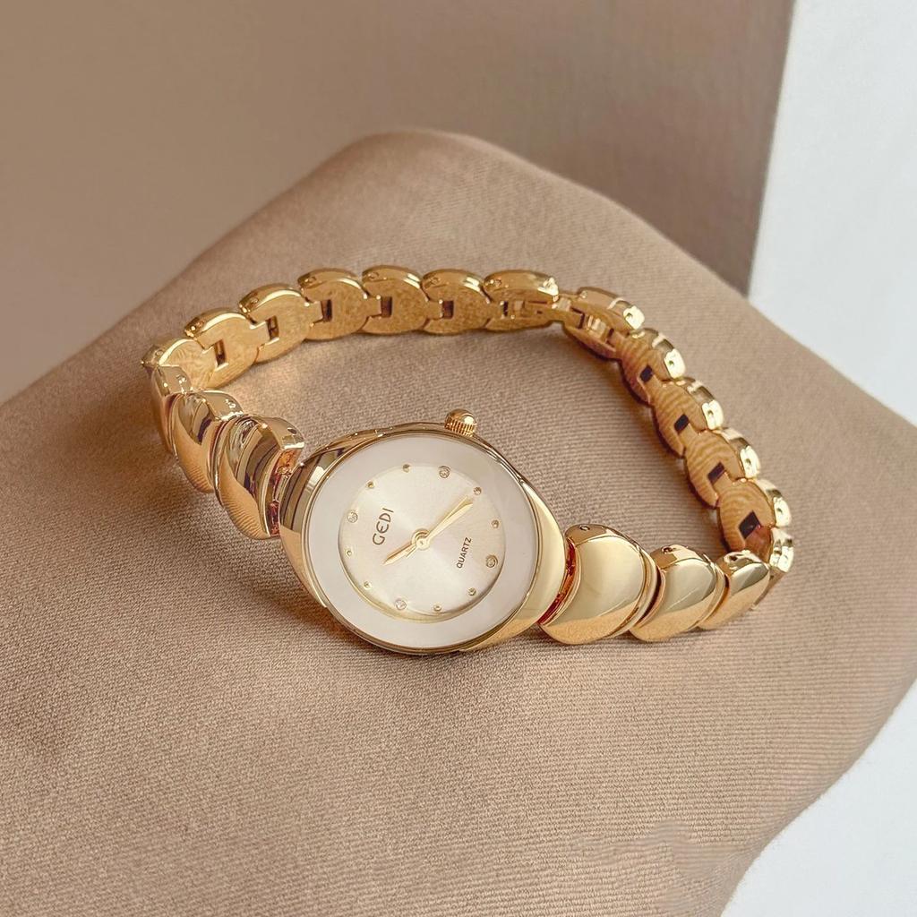 Retro Luxury Watches for Women Gold-Tone Small Dial Round Stainless Steel Bracelet Water-Resistant Quartz Woman' Wristwatch Gift