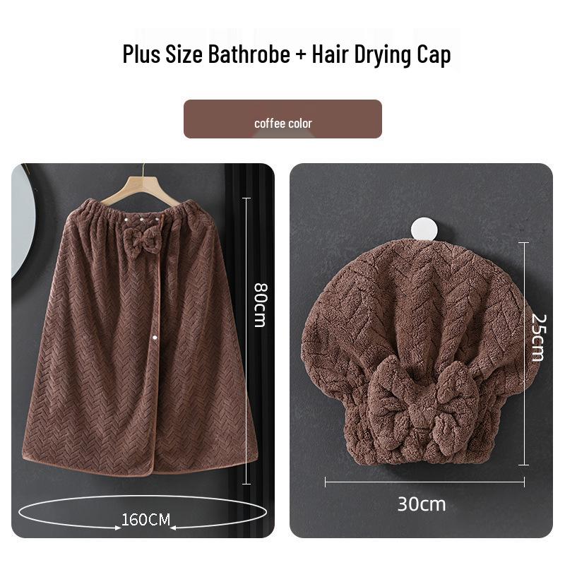 Extra-Large Quick-Dry Strapless Bath Skirt Towel with Hair Cap