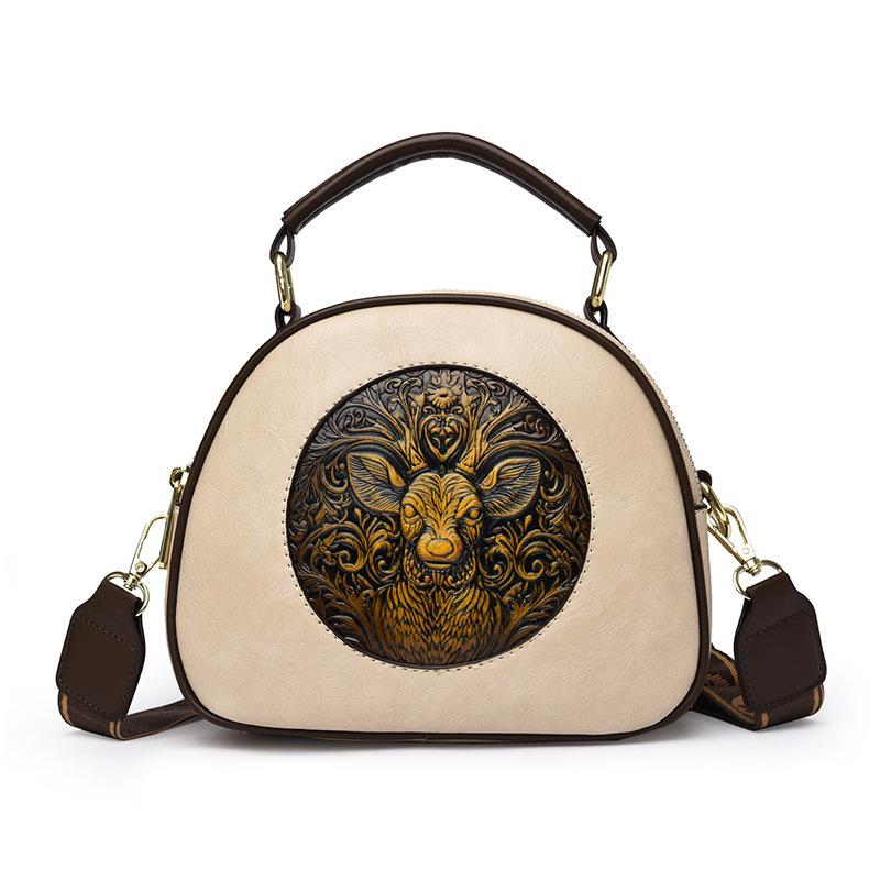 Exquisite Hand-Tooled PU Bag with Deer Design – Vintage-Inspired Crossbody and Top-Handle Bag for Women