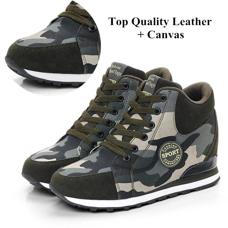 Fashion Camouflage Sneakers For Women Casual Canvas Shoes Lace Up High Top Outdoor Sneakers Womens Height Increase Shoes Size 42