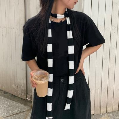 Sciarpa da Donna Stampa a Righe Sottile Lunga Stile Harajuku Leggera Traspirante Sciarpa di Cotone