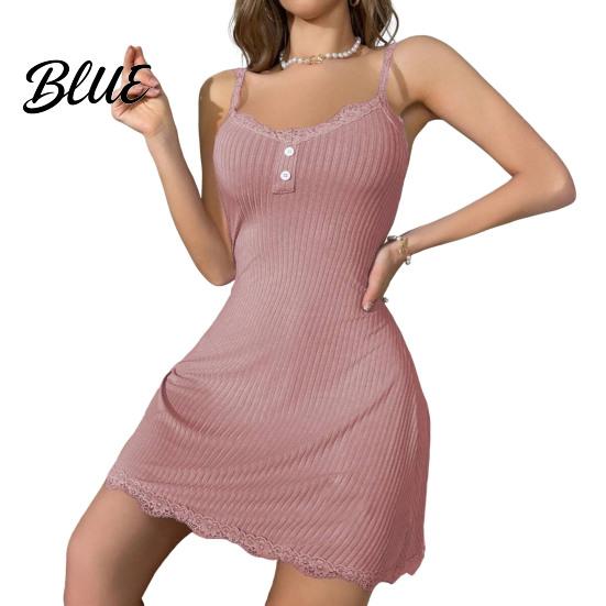 Lace Pajamas Women's Sexy Nightgown Sleeveless Spaghetti Strap Delicate Camisole Ribbed Chemise Sleepwear Soft Babydoll