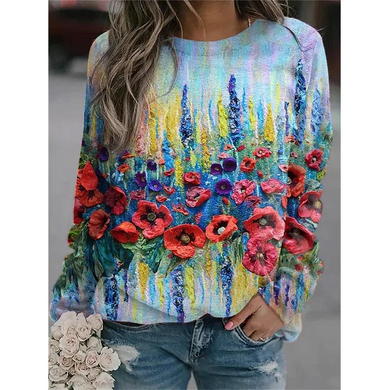 New Winter 3D Print Colorful Florals Sweatshirts Women Fashion Streetwear Pullovers Harajuku Y2k Unisex Clothing Girls Funny Top
