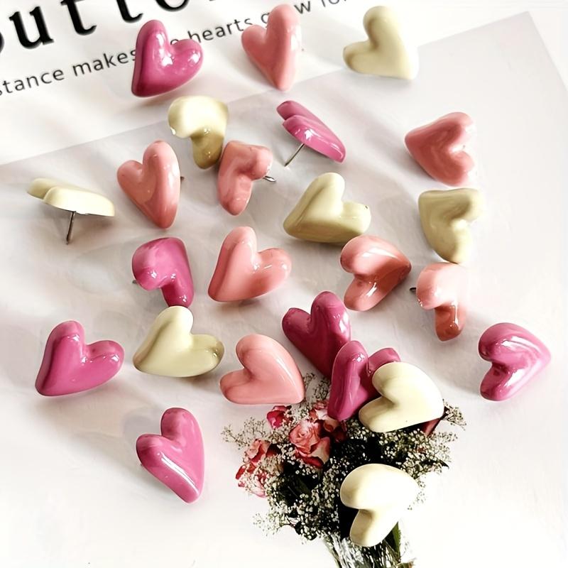20pcs Pink Heart-Shaped Push Pins - Creative Love-Themed Office & Home Decor, Durable ABS Material, Ideal for Organizing Notes