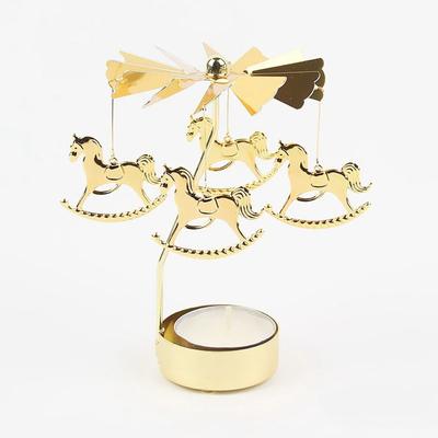 Metal Metal Rotating Tea Light Holder Gold Silver Hollow Christmas Rotating Candle Holder Angel Carousel Pattern