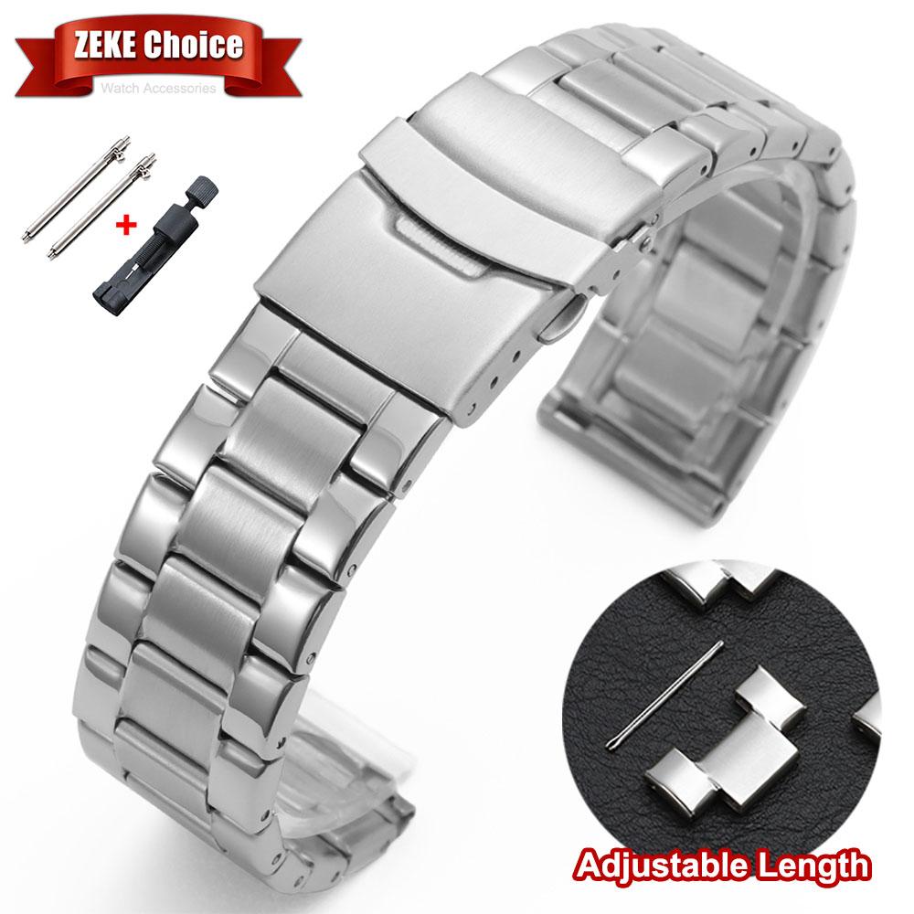 20mm 22mm 24mm Stainless Steel Watch Band Flat Interface Bracelet with Folding Buckle Universal Replacement Metal Watch Strap