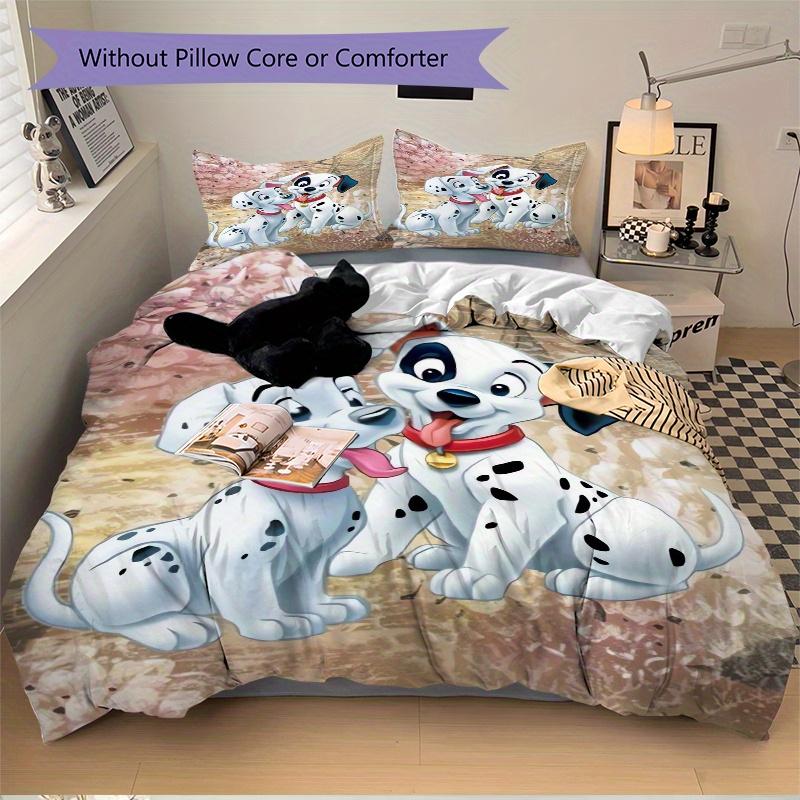 3pcs 101 Dalmatians Quilt Set Cartoon Themed Bed Quilt Set Lovely Character Bedroom Decor Bed Quilt Set Four Seasons (1 Cover + 2Pillowcase NO Co