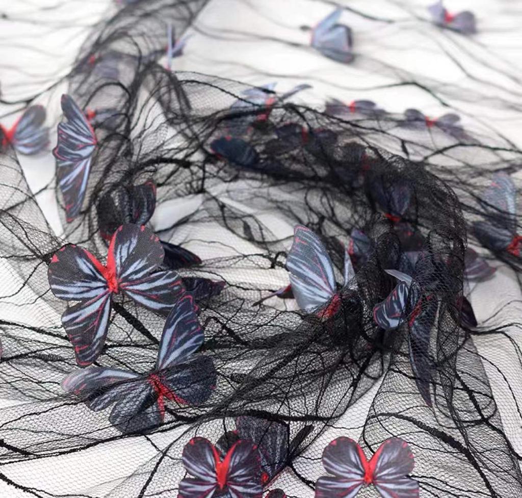 Three-Dimensional Butterfly Fixed Flower Spider Web Yarn Black Yarn Lace Embroidered Lace Children'S Clothing Hanfu Dress Fabric Decoration