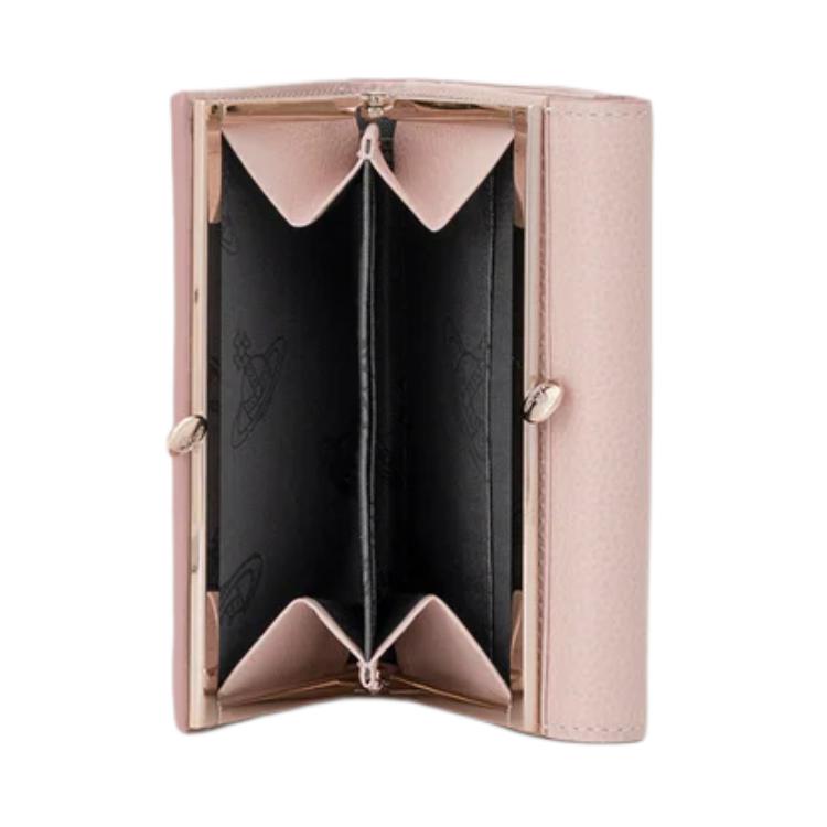 Vivienne Westwood Executive Clasp Metal 3D Logo Embossed Texture Design Leather Wallet Women wallet Pink 1320952073-070