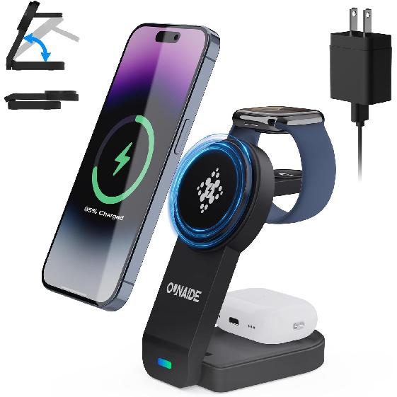 2025 Magnetic 3 in 1 Wireless Charger, Mag-Safe Charger Stand Wireless Charging Station for Apple iPhone 16/15/14/13/12 Series, for Apple Watch and