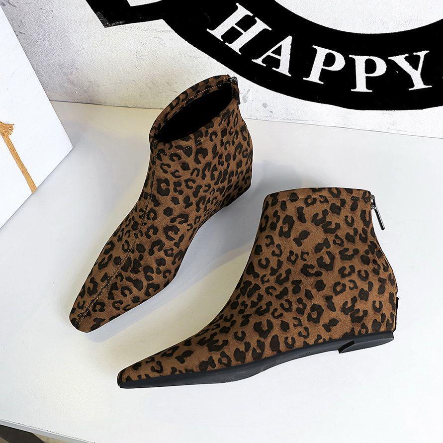European Leopard Print Women's Ankle Boots - Sexy Wedge Heel with Back Zipper for Autumn and Winter