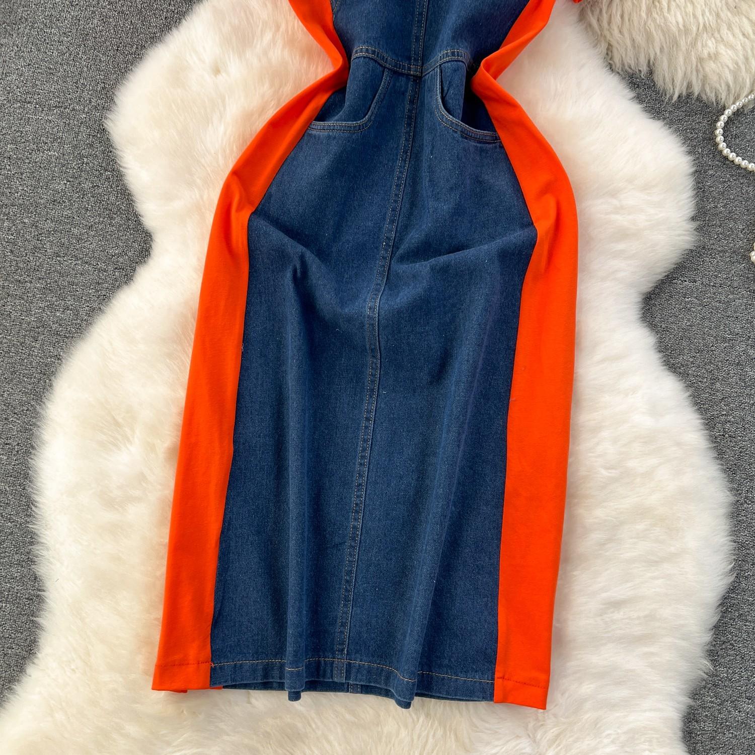 Летнее повседневное длинное джинсовое платье женское лоскутное дизайнерское джинсовое — фото 12