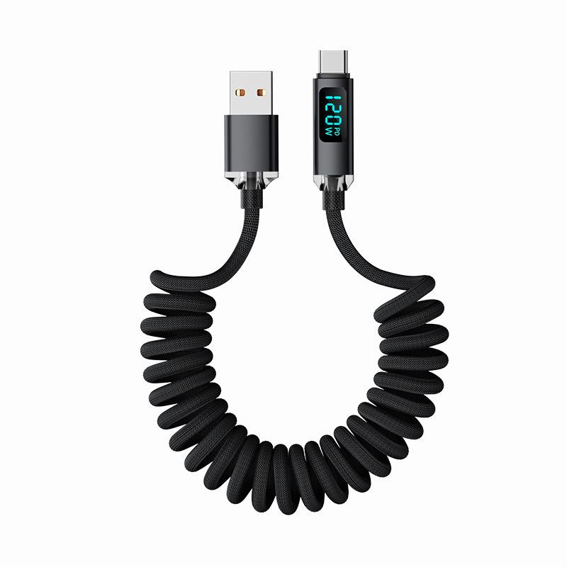 Crystal Shine 120W USB-C Fast Charging Cable with Digital Display for Apple 15/16 & Huawei Honor.
