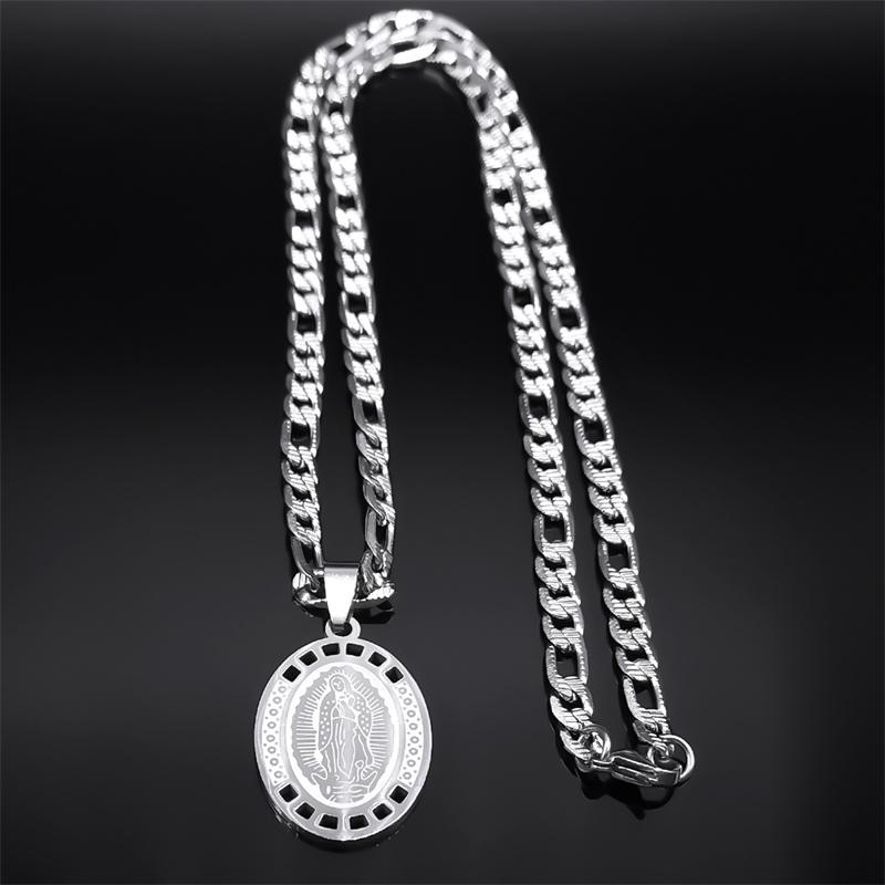 Virgin Mary Our Lady of Guadalupe Pendant Necklace for Men Stainless Steel Silver Color Catholicism Necklaces Jewelry Gifts