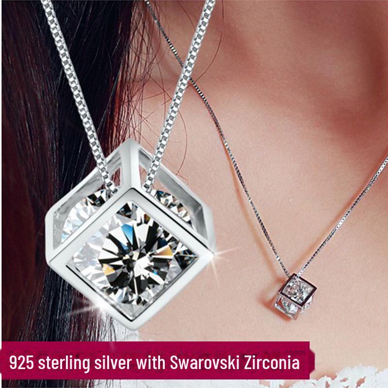 Koreanische Version Love Cube Diamant Zirkon Anhänger Halskette für Frauen
