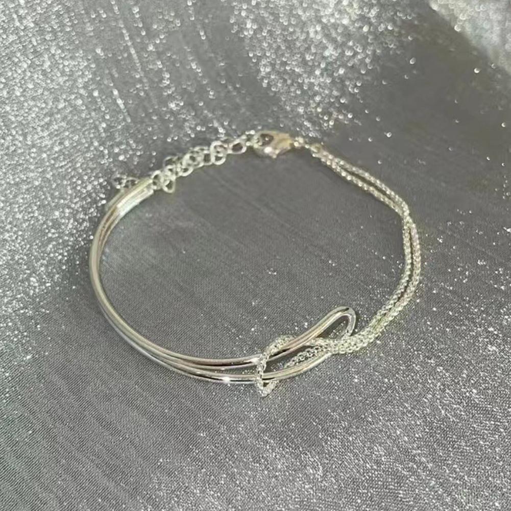 

Темпераментный Универсальный Серебристый Браслет с Узлами Половина Браслета Половина Цепи Сплав Двухслойный Браслет Ручные Украшения