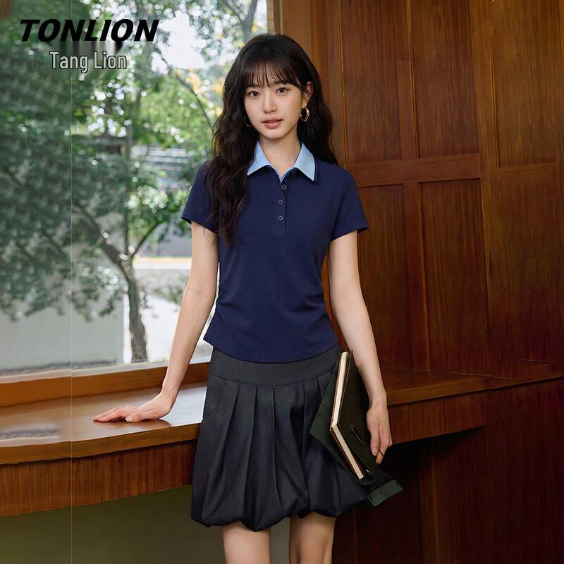 TonLion Women s Short Sleeve Contrast Polo T-Shirt L