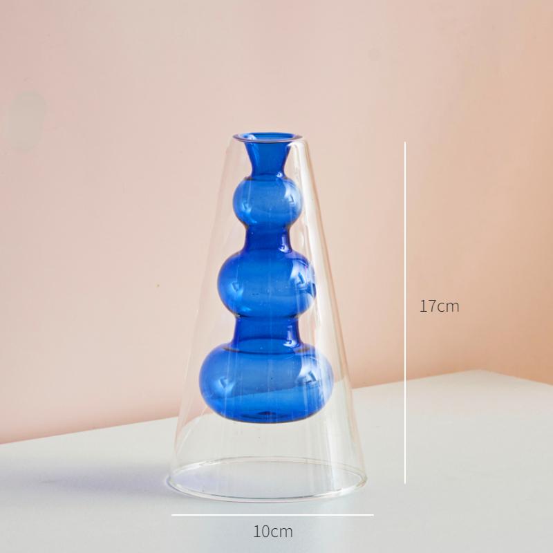 Nordische moderne doppelwandige Vase, kreative hydroponische transparente Glasvase, Wohnzimmer-Desktop-Dekor, personalisiertes Kunstornament