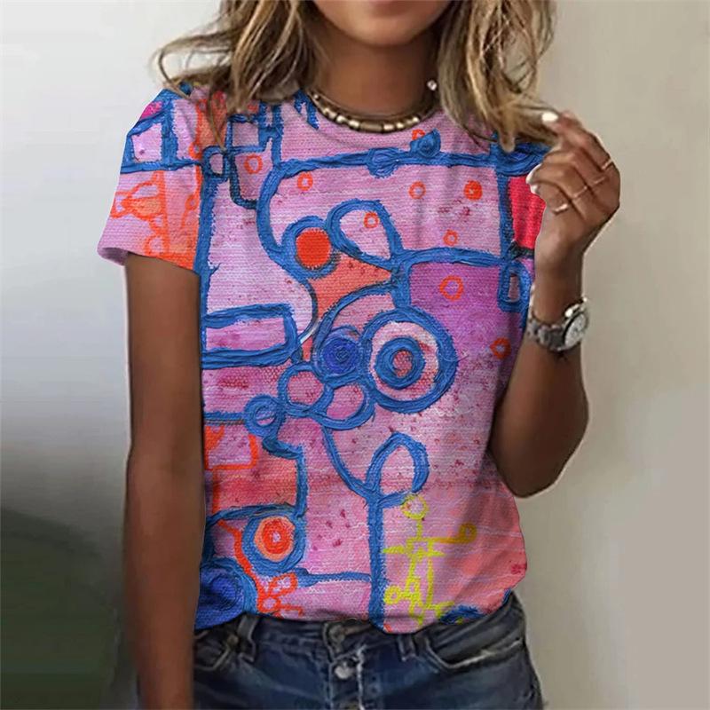 3D Damen Bekleidungsmuster Feiertagsfarbe Lässig Kurzarm Bedrucktes T-Shirt Party Täglich Sommerhemd