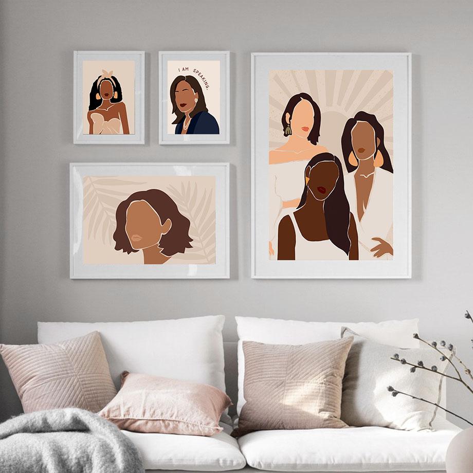Fashion Black Girl Friends Party Boho Wall Art Canvas Painting Nordic Poster And Prints Bar Wall Pictures For Living Room Decor