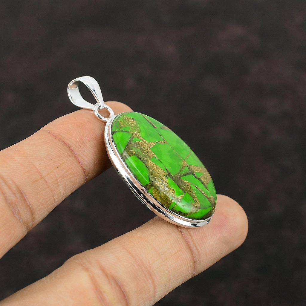 Copper Green Turquoise Pendant Real Gemstone Jewelry 925 Sterling Silver Pendant Handmade Brand New Pendant Gift For Women Turquoise Jewelry