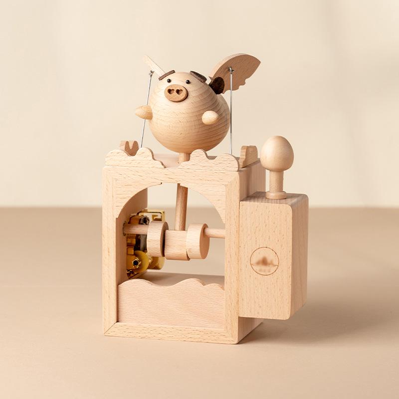 

Электрическая деревянная музыкальная шкатулка «Летающая свинья» - Креативное украшение для взрослых и детей, Идеально для подарков на День святого Валентина или День рождения