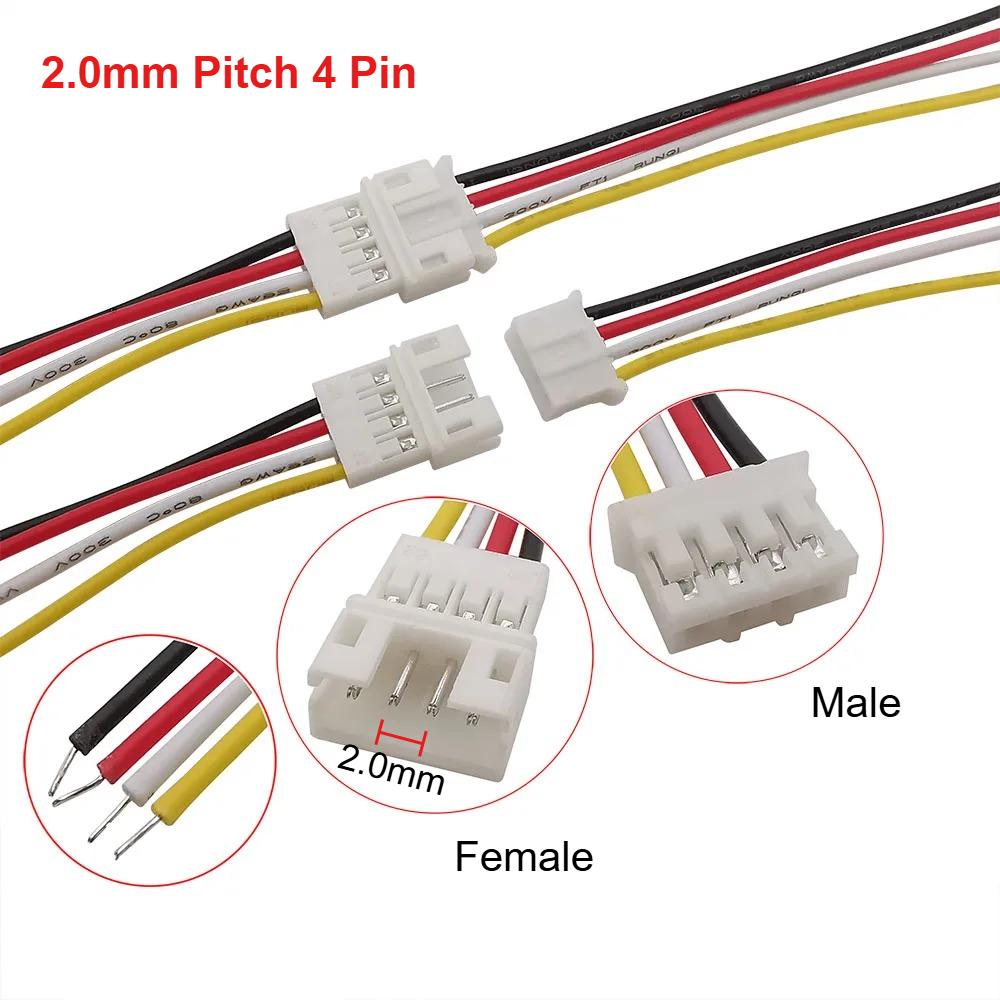 PH 2.0 Mm Pitch 4 Pin Micro Male Plug Female Jack Terminals Wire 20CM 26AWG Cable Aerial Docking Plug Socket Wire Connector