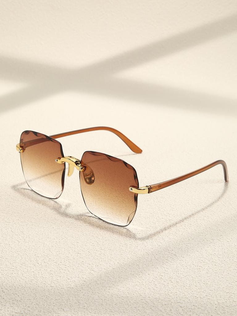 1PC Retro Frameless Trimmed Square Fashion Glasses Ladies Gradient Glasses Outdoor Travel Sunglasses