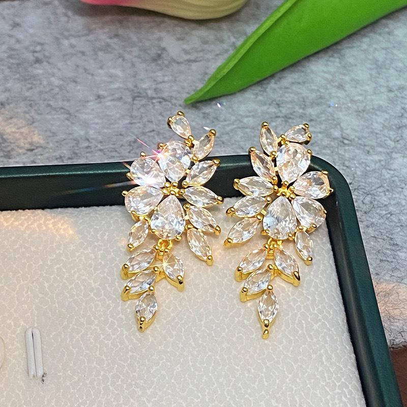 Elegant Zircon Leaf Tassel Earrings for Women - Stylish European & American Design