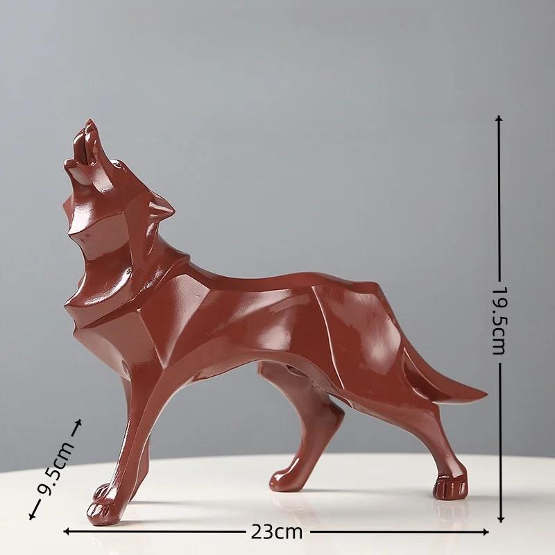 Nordic Creative Animal Figurine Home Decorations Geometric Wolf Statue Resin Crafts Home Living Room Office Desktop Ornaments