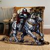 Knight On Horse with Medieval Castle Patterned Blanket, Flannel, Suitable for All Seasons, Home Decor, Warm and Cozy