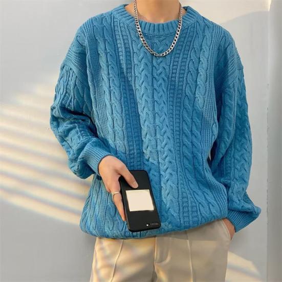 Men Fall Winter Sweater Solid Color Knitted Warm Thick Long Sleeve Loose Anti-shrink Pullover Casual Couple Unisex Sweater