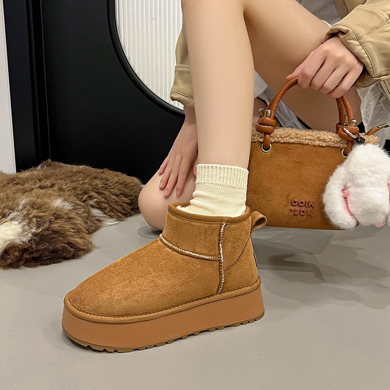 Women's Fashion Lightweight Height-enhancing Soft Sole Winter Warm Fur One Snow Boots Velvet Lined Non-slip Casual Sports Cotton Boots
