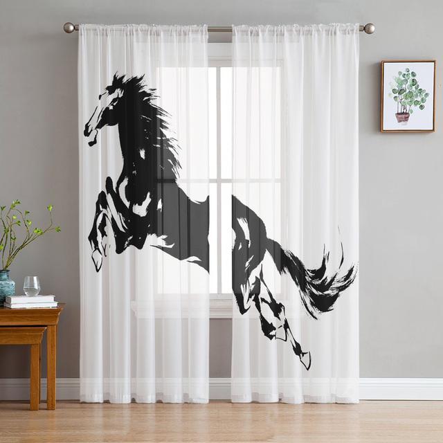

Тюлевая вуаль с изображением лошади, снежной сцены, занавеска для спальни, оконная занавеска для гостиной, прозрачные шторы, жалюзи, шторы из органзы 1 PCS W250XH250cm