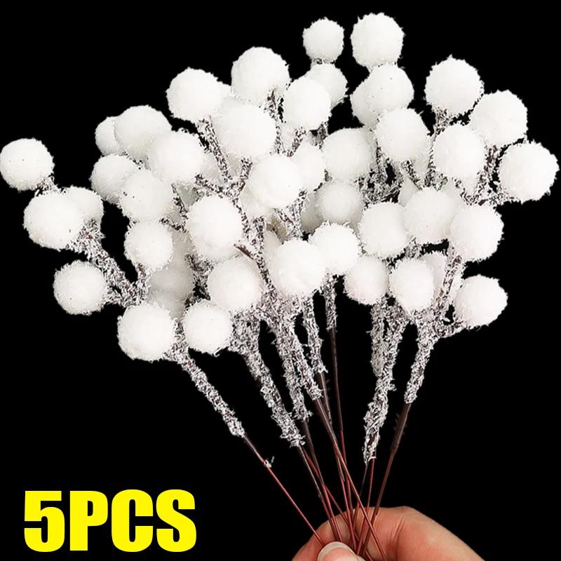 White Artificial Berry Stem Snow Tipped Frosted Christmas Berries Branch DIY Wreath Xmas Tree Ornament Wedding Home Table Decor