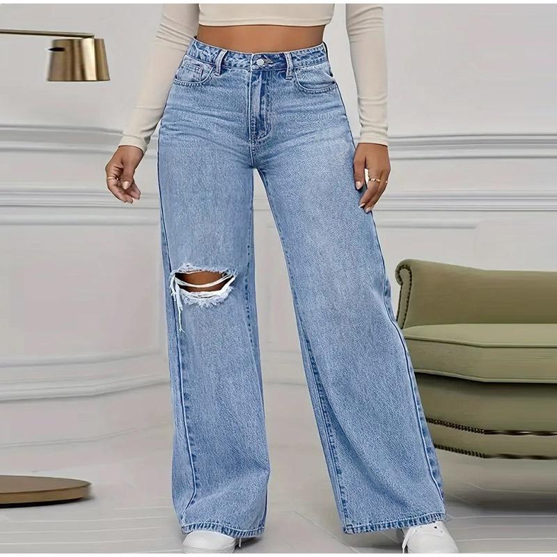 2025 Frühling Herbst Neue Weitbeinjeans Damenbekleidung Hosen Vielseitige Klassische Einfarbige Mode Denimhosen
