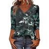Women’s V Neck Floral Print Blouse Three Quarter Sleeve Casual Loose Fit Lightweight Top for Everyday Wear
