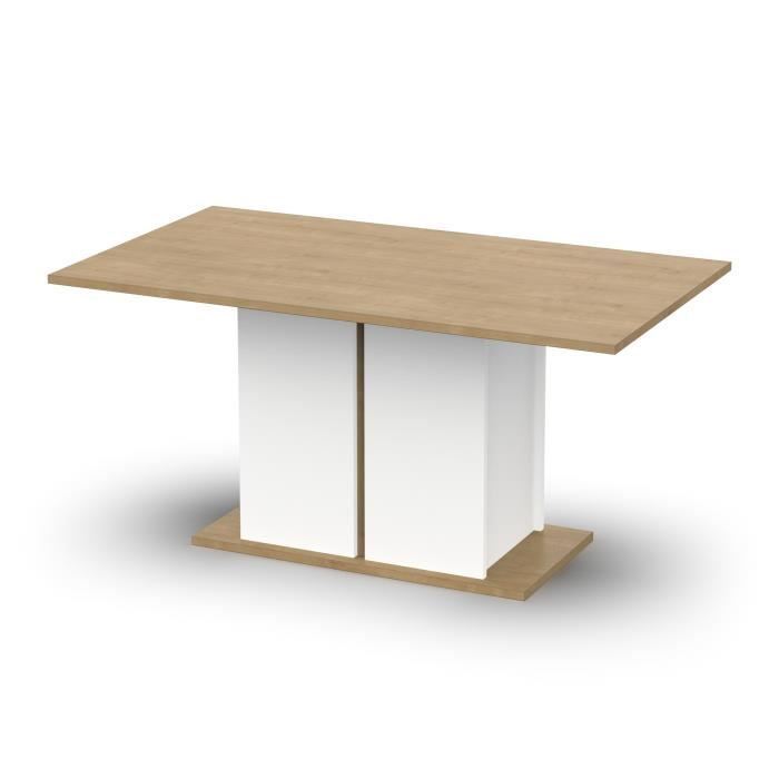 Table à manger seule ACCESS - 6 personnes - Décor chêne Hamilton et blanc - L 160 x P 78 x H 90 cm - DEMEYERE