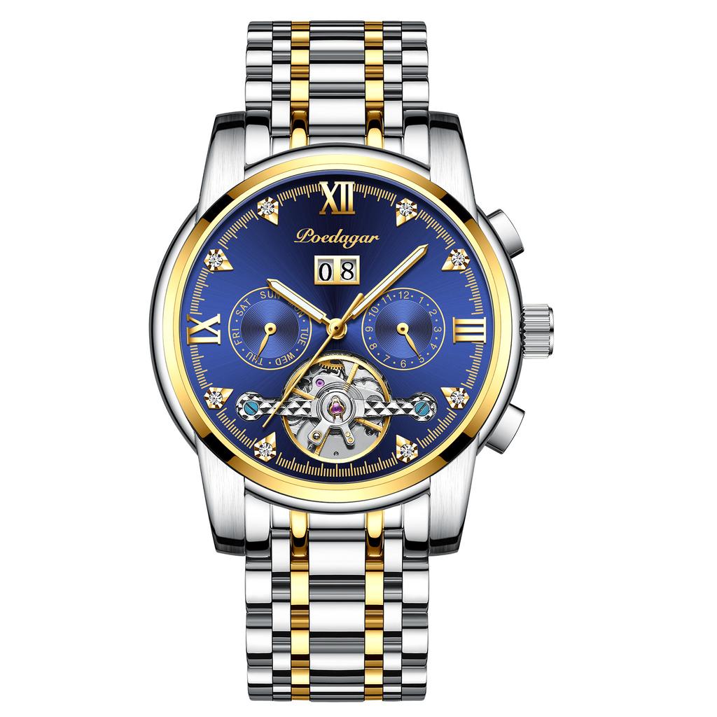 POEDAGAR New TOP Brand Luxury Men's Watch With Box Calendar Automatic Waterproof Multi-function Hollow Luminous Men's Mechanical Watches