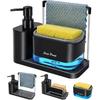 Hand and Dish Soap Dispenser Set with Tray, Dual Soap Dispenser with Sponge Holder and Dishcloth Holder 5-in-1 Organizer for Kitchen Sink Countertop