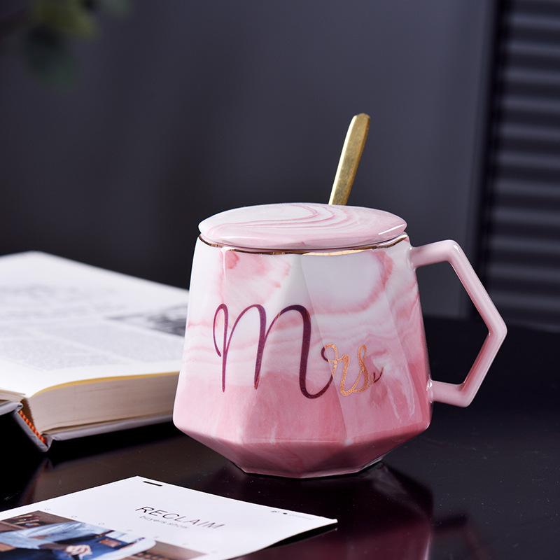 Kubek ceramiczny marmurkowy diamentowy kubek do kawy z pokrywką łyżeczką pudełko prezentowe