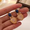 Elegant French Retro Geometric Natural Stone Earrings with 925 Silver Needle