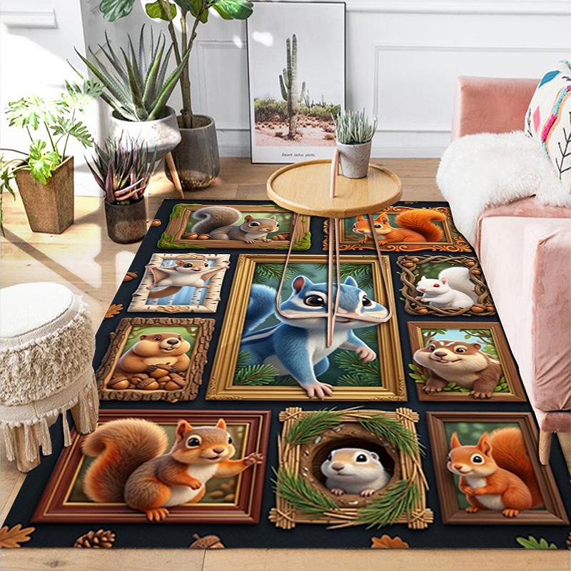 Squirrel Portrait Gallery Pattern Rug Floor Mat for Living Room or Bedroom Soft and Comfortable Carpet a Gift for Birthday and Holiday.