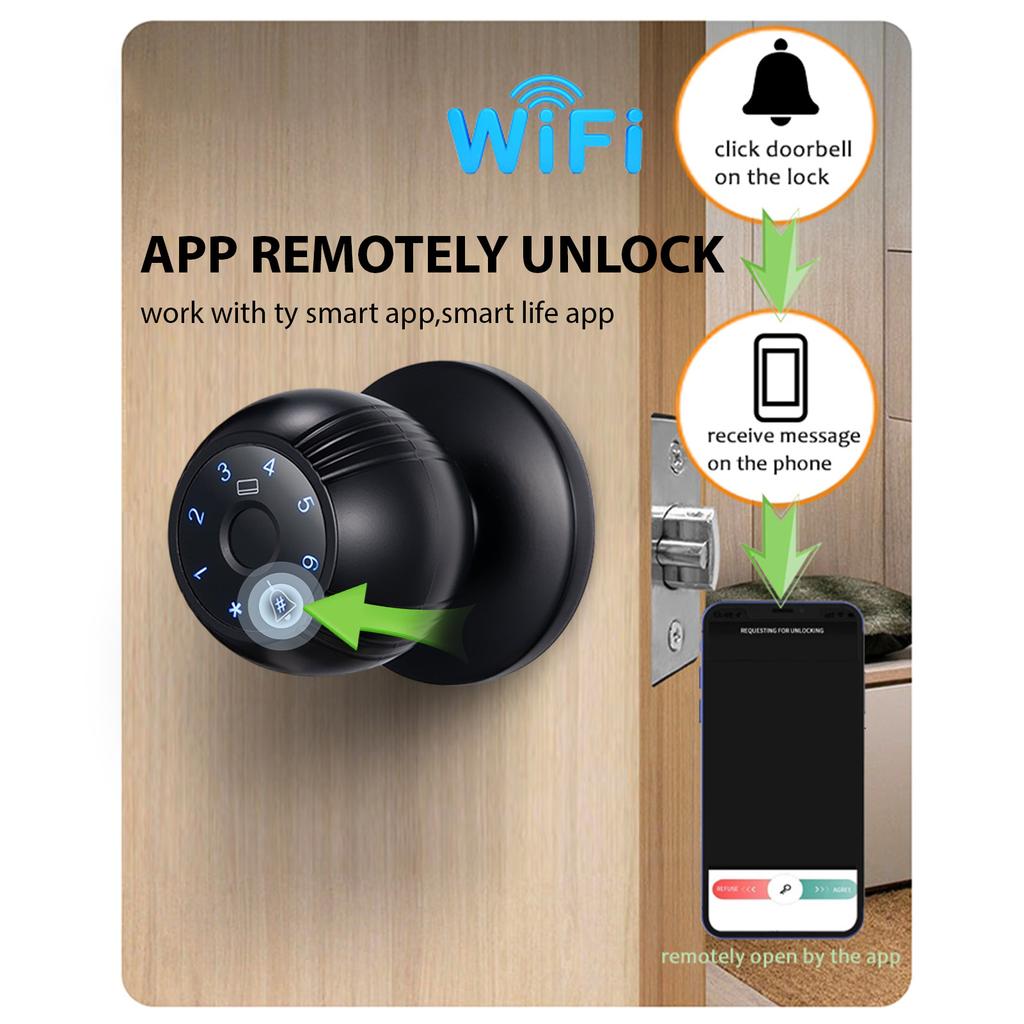 Smart Lock Keyless Entry   Fingerprint Door Knob   App Remote Access   5-in-1 FingerprintCelsiusPasswordCelsiusCardCelsiusKeyCelsiusApp Door