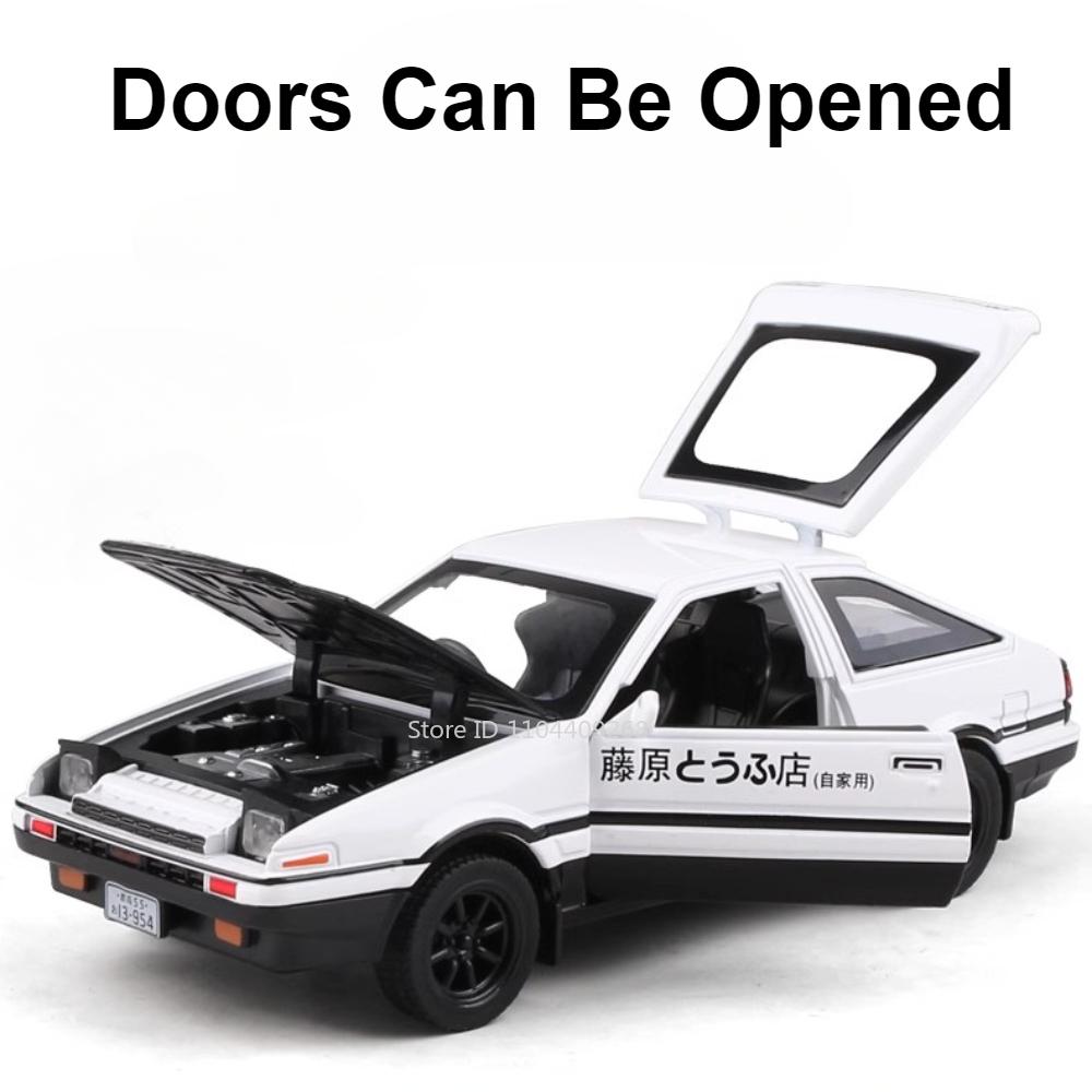1:32 Initial D AE86 Crown Kluger Car Model Toy Metal Diecast Rubber Tires Pull Back Music Light Vehicles Toys Gifts For Kids Boy