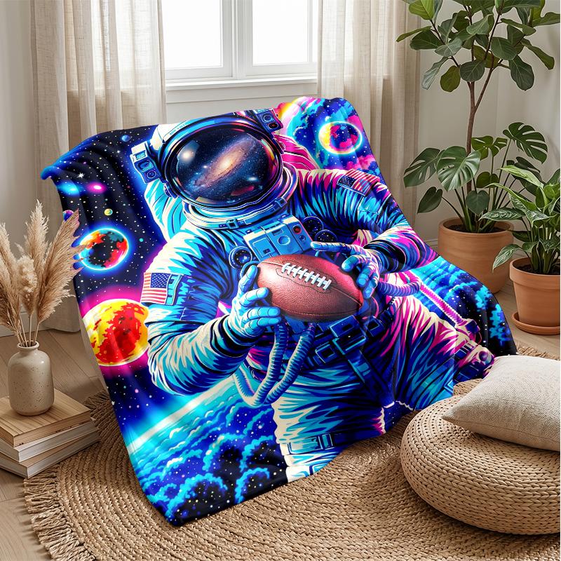 Space Football Adventure Theme blanket Lightweight Warm Flannel Blanket Decorative Throw Blanket for Home Decoration