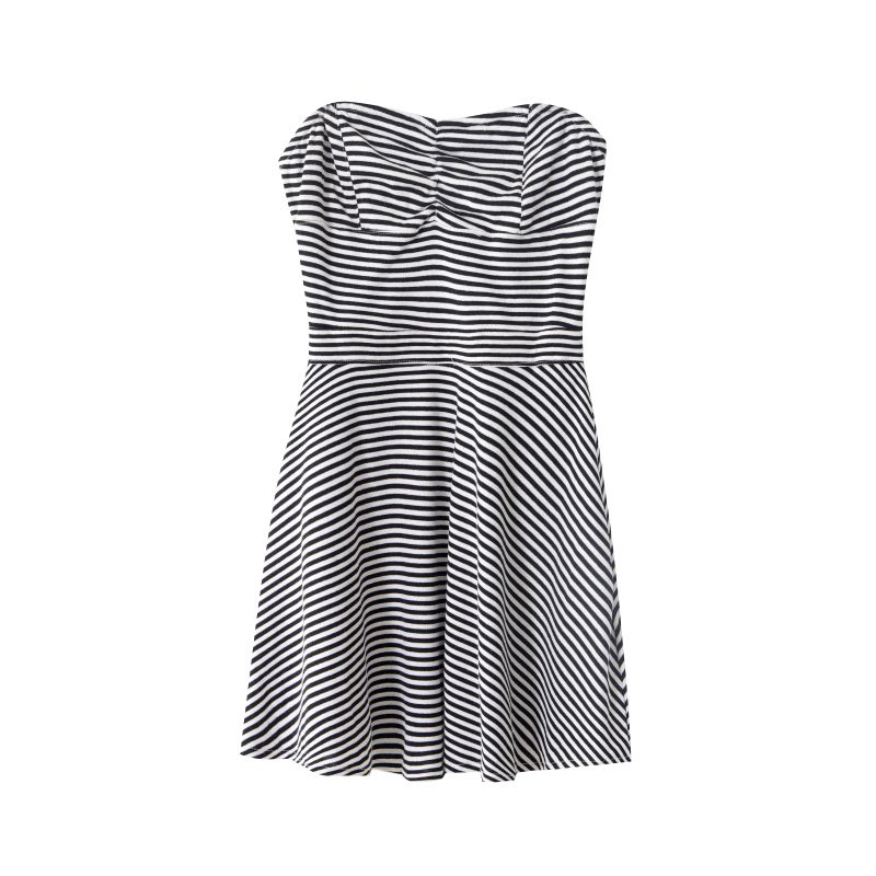 

Летняя женская одежда 2023 Мода K-стиль Полоска смешанных цветов Сексуальный эластичный вырез Топ-труба Завышенная талия Приталенное платье Black and white Stripes S