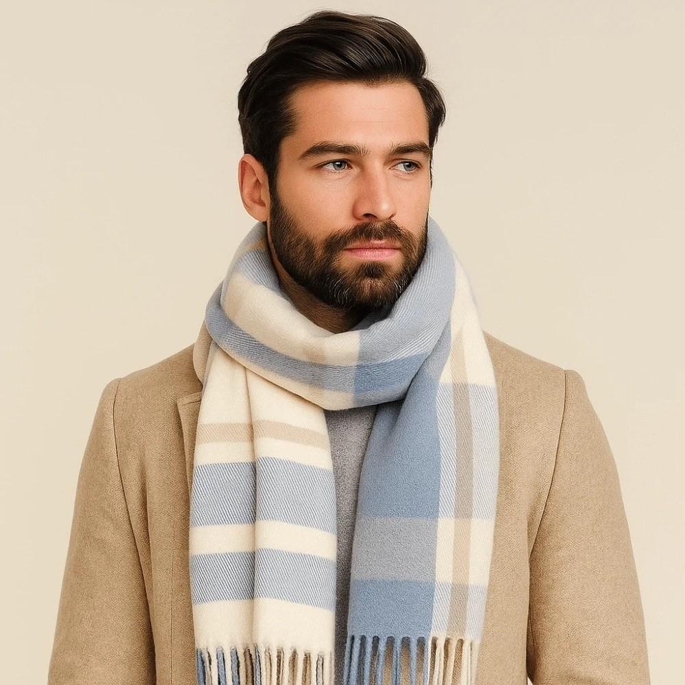 Cold-proof Classic Plaid Scarf Soft Long Neckscarf with Tassel Large Knitted Wool Scarf  Men