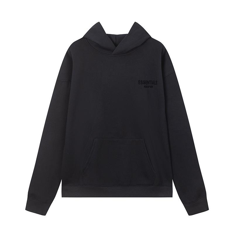 Trendiger schwarzer FOG Essentials Kapuzenpullover mit Buchstaben-Flockdruck